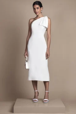Robe de Mariée Mi-Longue à Une Épaule avec Nœud