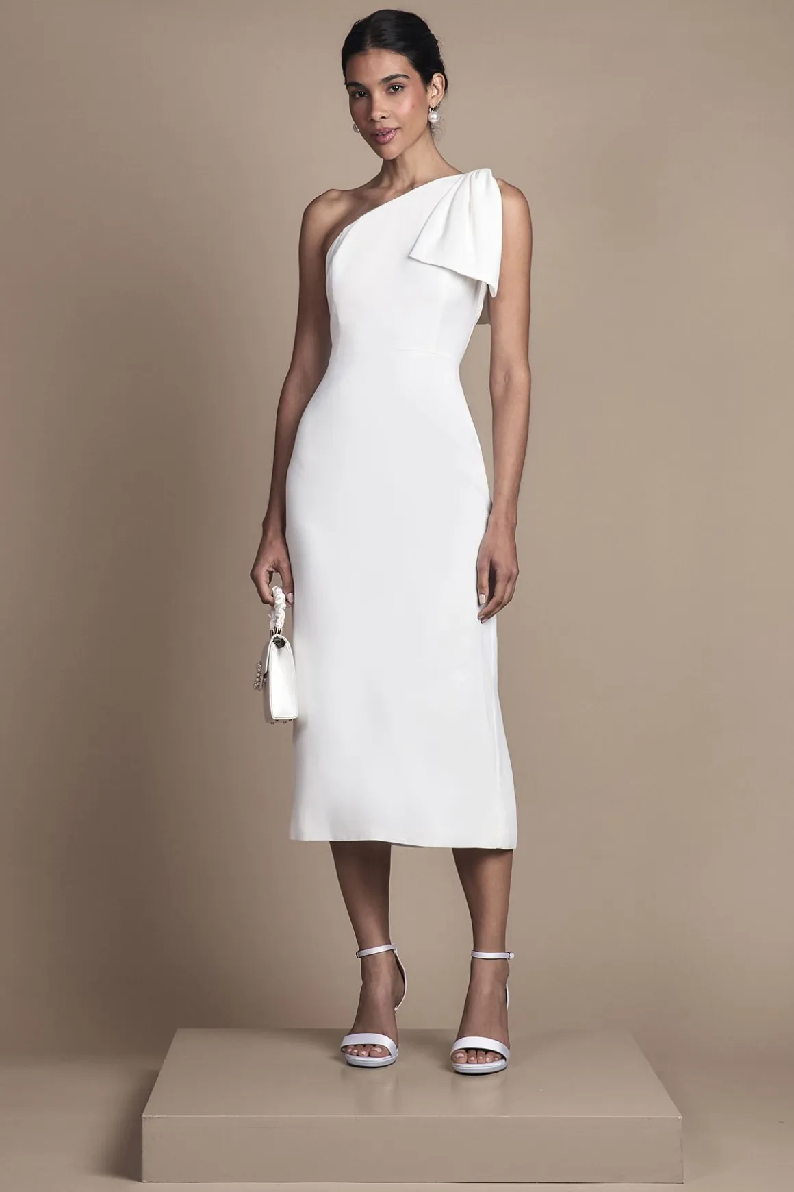 Robe de Mariée Mi-Longue à Une Épaule avec Nœud