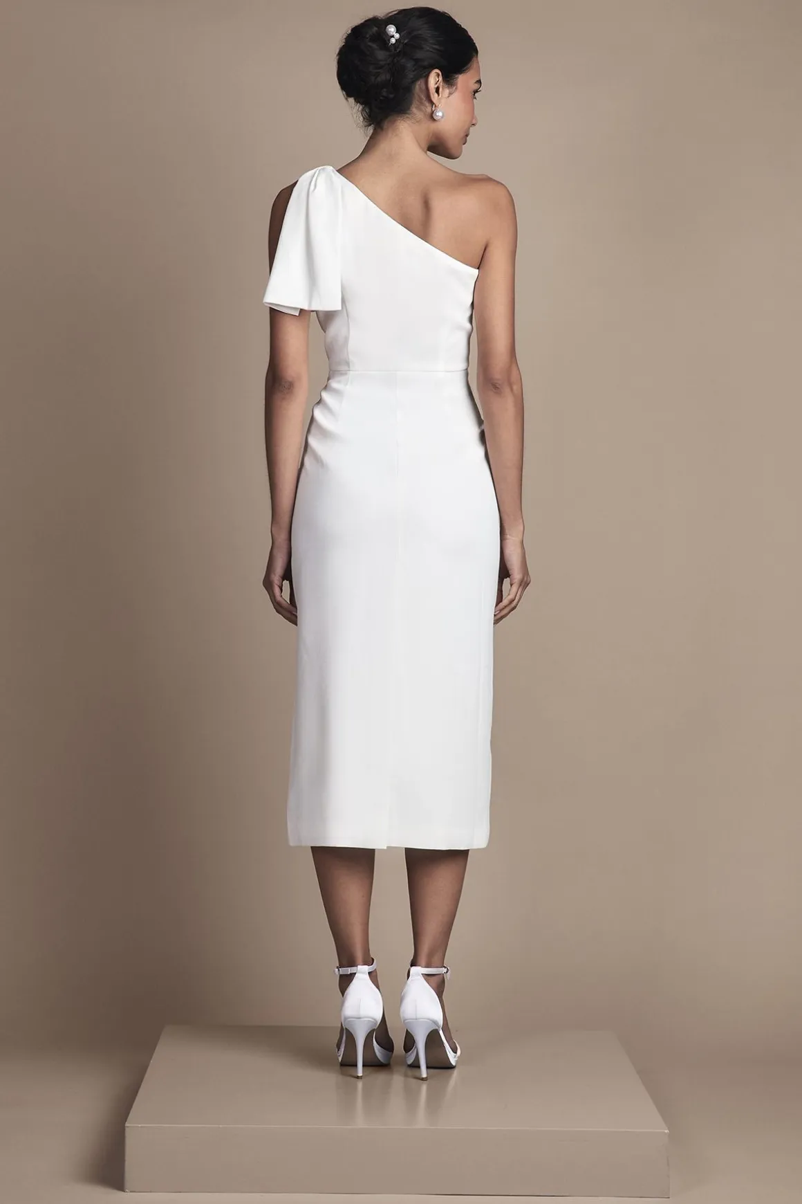 Robe de Mariée Mi-Longue à Une Épaule avec Nœud