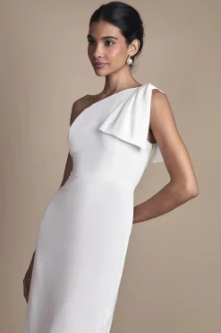 Robe de Mariée Mi-Longue à Une Épaule avec Nœud
