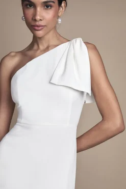 Robe de Mariée Mi-Longue à Une Épaule avec Nœud