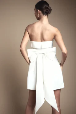Coast Robe de Mariée Mini Bandeau Blanche avec Nœud au Dos en Crêpe Stretch<Femme Robes|Robes De Fiançailles