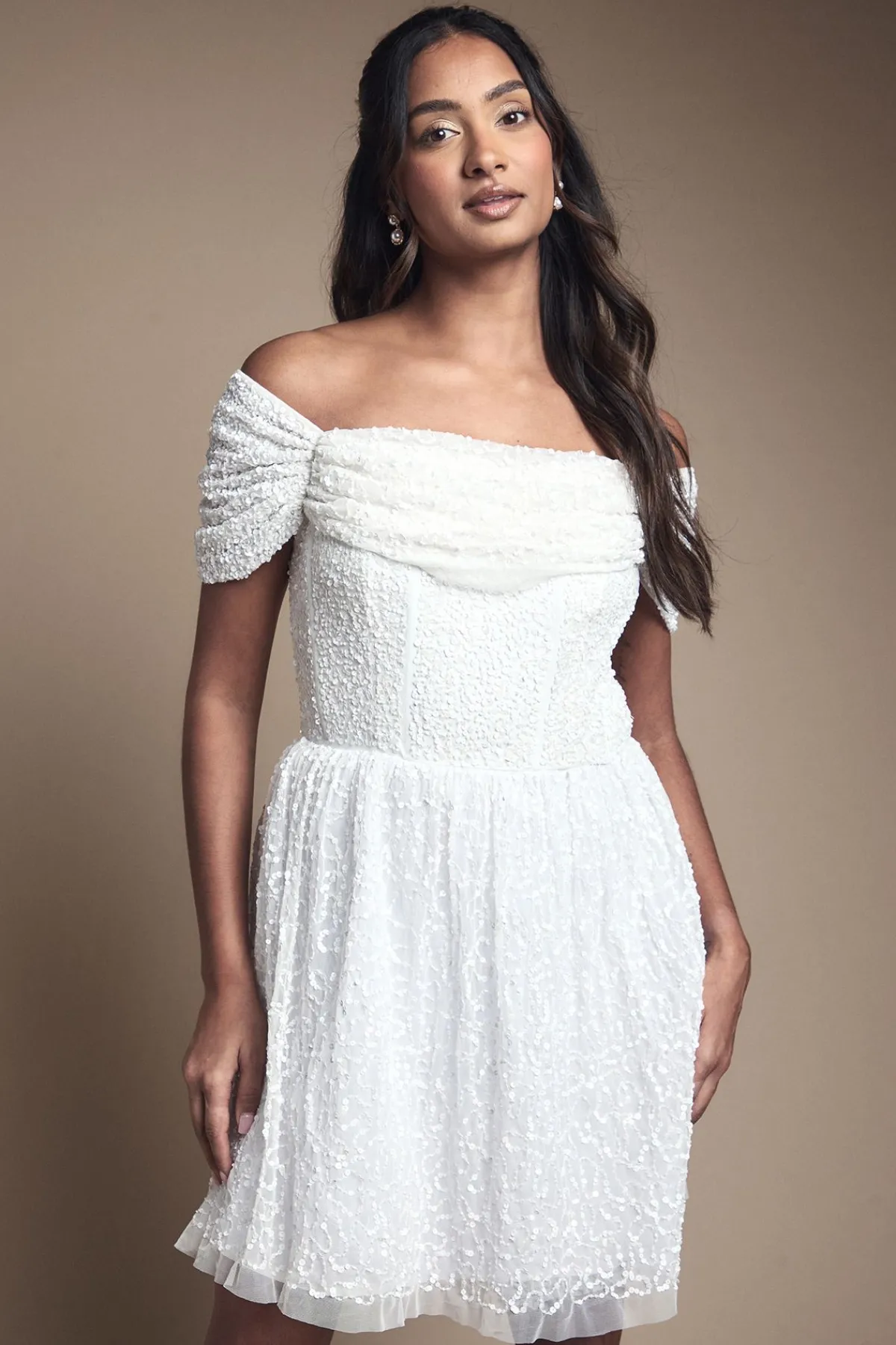 Coast Robe de Mariée Mini Bardot à Jupe Ample Ornementée<Femme Robes|Toutes Les Robes