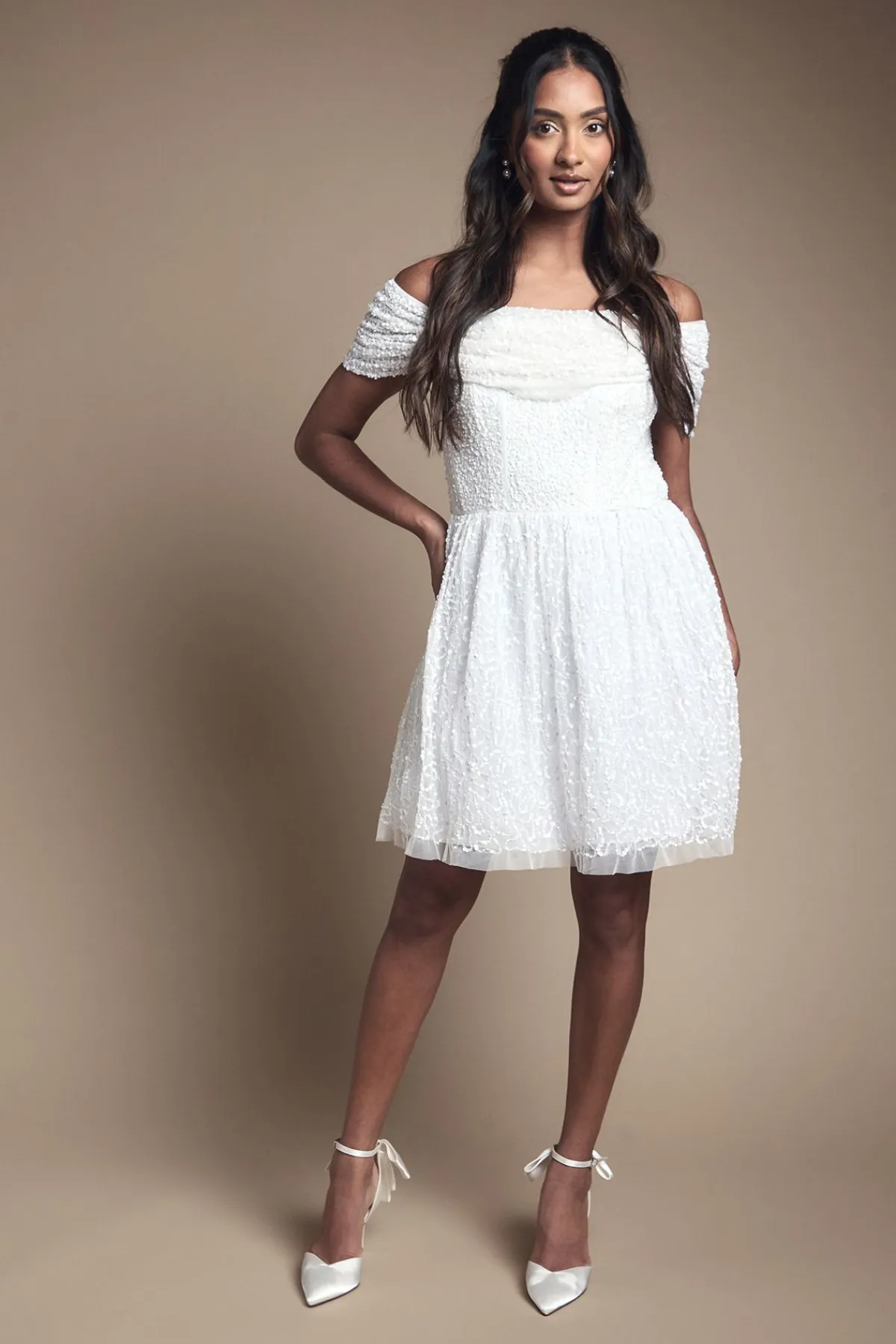 Coast Robe de Mariée Mini Bardot à Jupe Ample Ornementée<Femme Robes|Toutes Les Robes