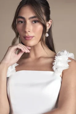 Robe de Mariée Mini Bardot à Motifs Floraux 3D