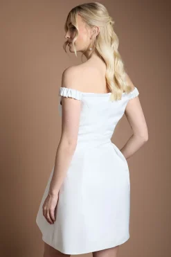 Robe De Mariée Mini Bardot Évasée À Ourlet Asymétrique