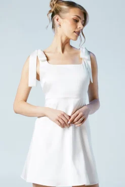 Robe de Mariée Mini en Satin à Bretelles Nouées