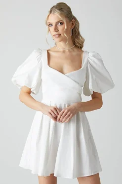 Robe de Mariée Mini à Manches Bouffantes avec Dos Noué