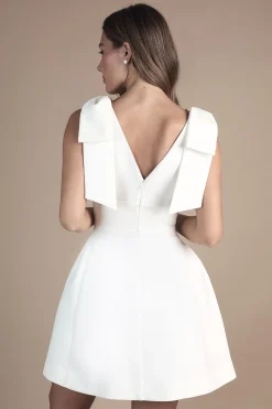 Robe de Mariée Mini Patineuse avec Bretelles Nœud
