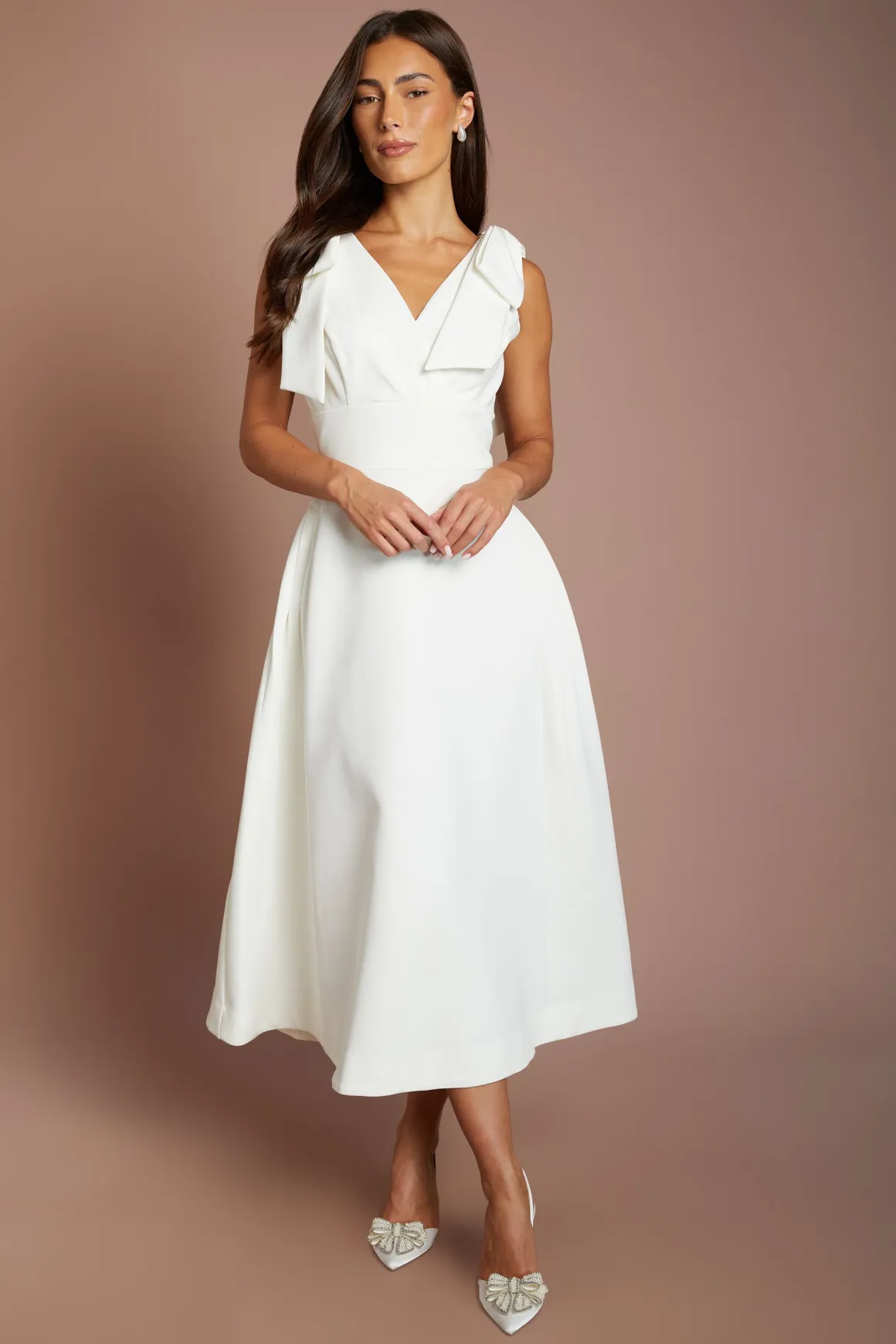 Robe De Mariée Patineuse Mi-longue Avec Bretelles À Nœuds