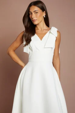 Robe De Mariée Patineuse Mi-longue Avec Bretelles À Nœuds