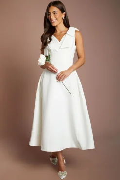 Robe De Mariée Patineuse Mi-longue Avec Bretelles À Nœuds