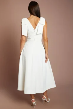 Robe De Mariée Patineuse Mi-longue Avec Bretelles À Nœuds