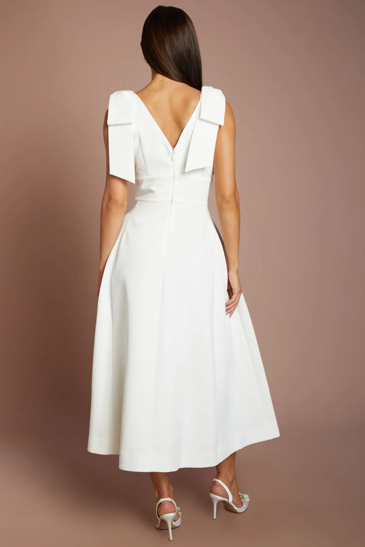 Robe De Mariée Patineuse Mi-longue Avec Bretelles À Nœuds