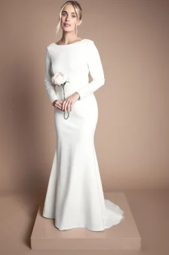 Robe de Mariée Petite Encolure Slash à Traîne synthétiqueddle