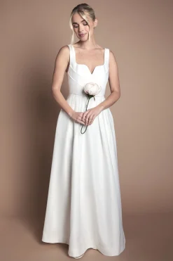 Robe De Mariée Petite Taille En Satin À Corsage Plissé Et Jupe Ample