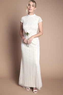 Robe De Mariée Sirène Coast Honoured Petite À Manches Courtes Ornée De Perles Et Broderies