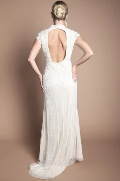 Robe De Mariée Sirène Coast Honoured Petite À Manches Courtes Ornée De Perles Et Broderies