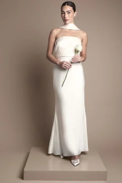 Robe de Mariée Sirène en Satin avec Écharpe Drapée