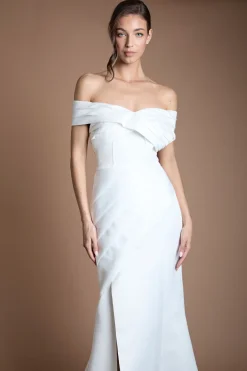 Robe De Mariée Sirène Plissée En Satin Mat À Bustier Structuré