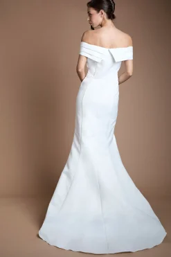 Robe De Mariée Sirène Plissée En Satin Mat À Bustier Structuré