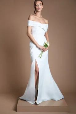 Robe De Mariée Sirène Plissée En Satin Mat À Bustier Structuré