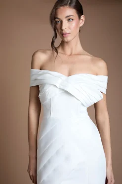 Robe De Mariée Sirène Plissée En Satin Mat À Bustier Structuré