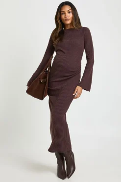 boohoo Robe de Maternité Mi-Longue à Encolure Bardot<Femme Robes À Manches Longues|Robes
