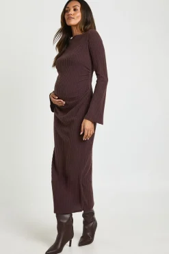 boohoo Robe de Maternité Mi-Longue à Encolure Bardot<Femme Robes À Manches Longues|Robes