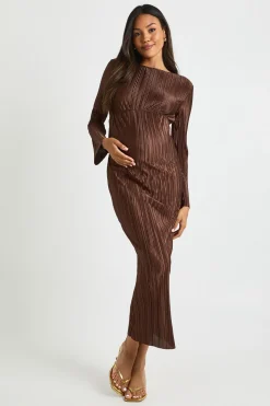 Robe de maternité plissée à manches chauve-souris midaxi
