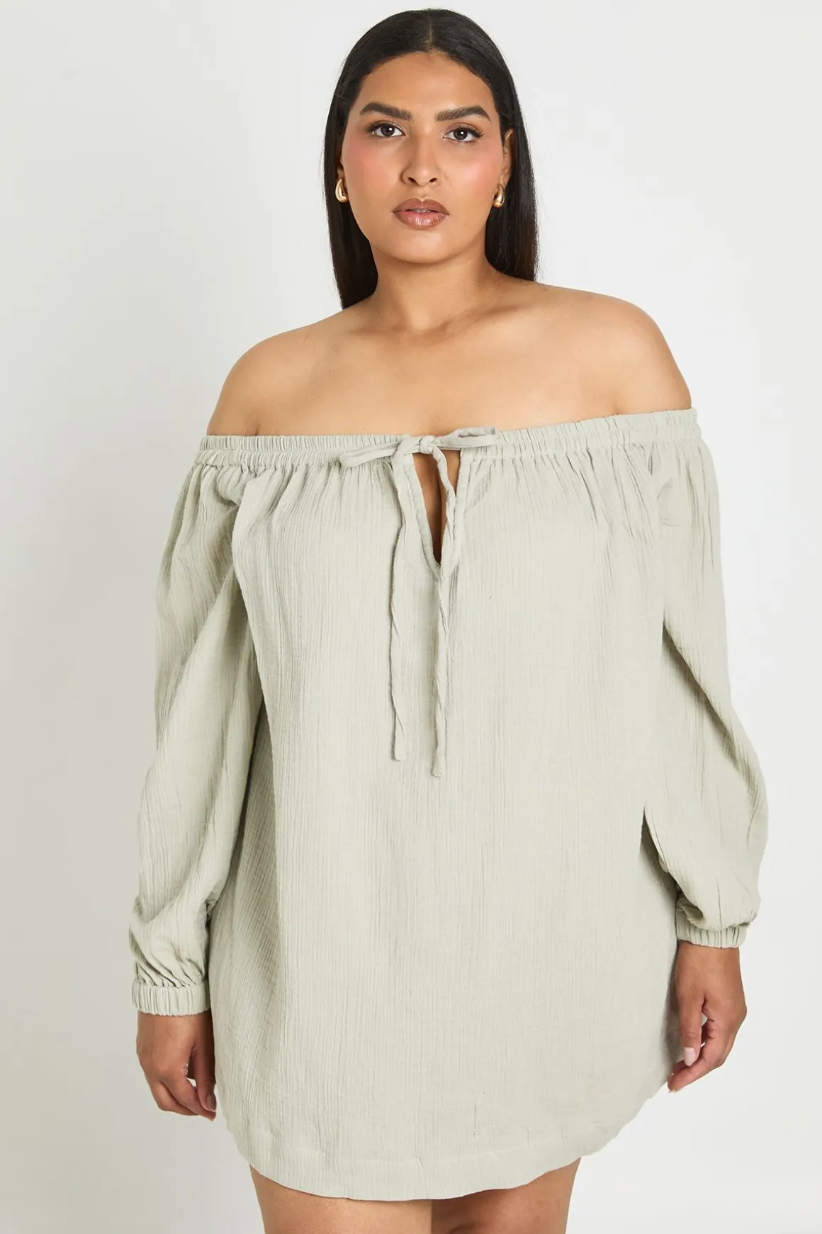 Robe De Plage Bardot Grande Taille À Manches Volumineuses