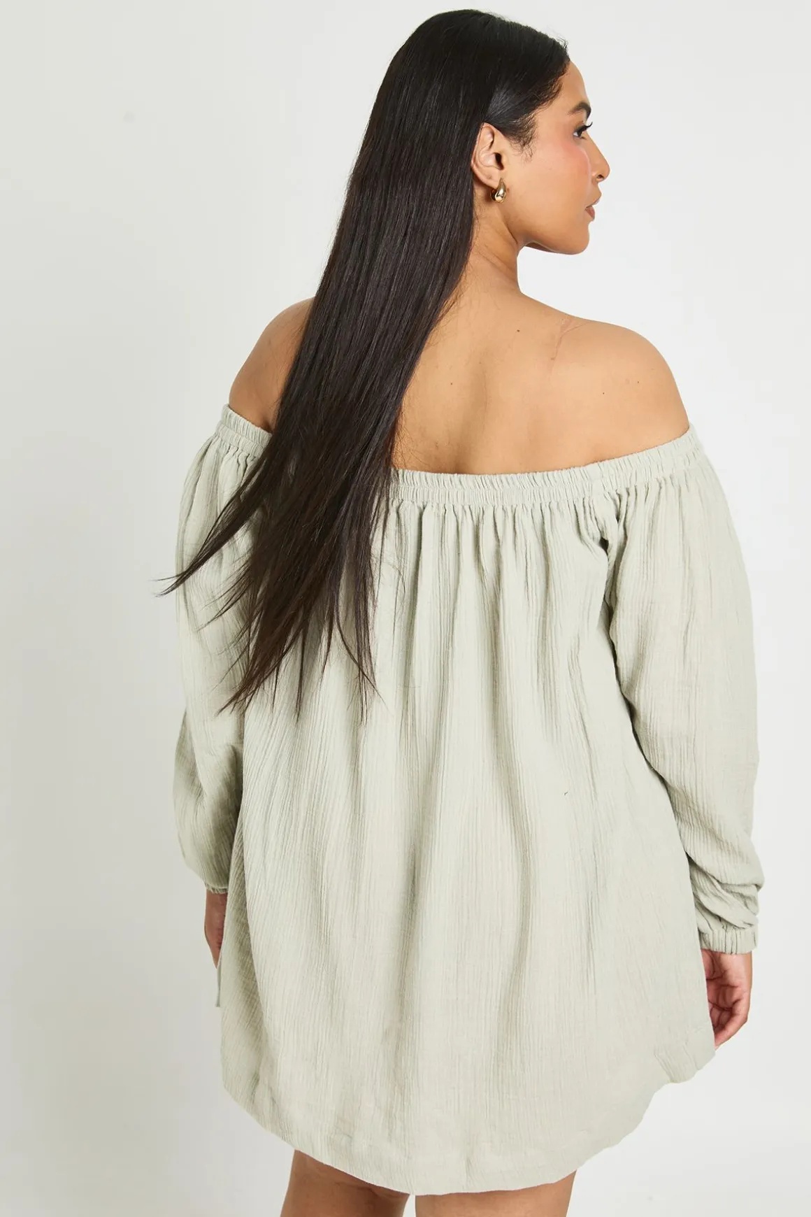 Robe De Plage Bardot Grande Taille À Manches Volumineuses