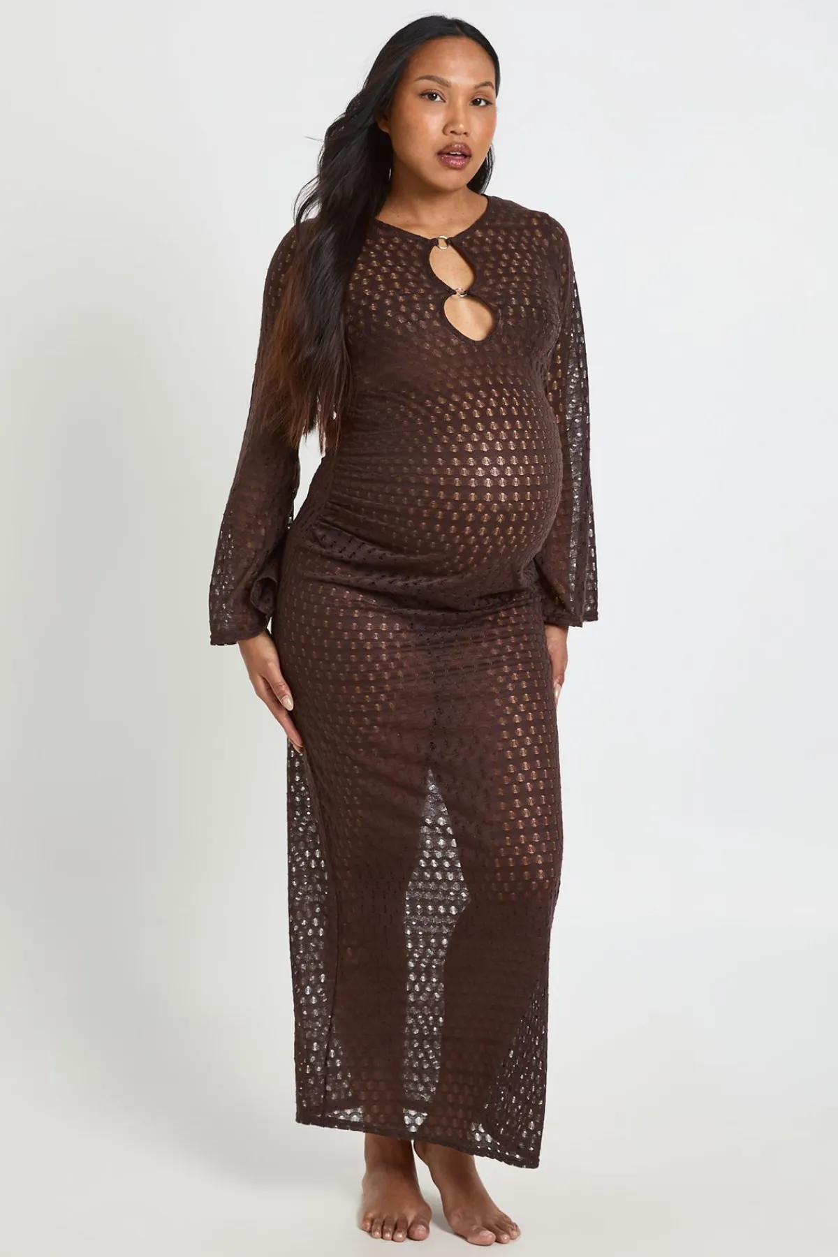 boohoo Robe De Plage De Maternité Avec Détail Anneau En O<Femme Looks Chocolat|Robes