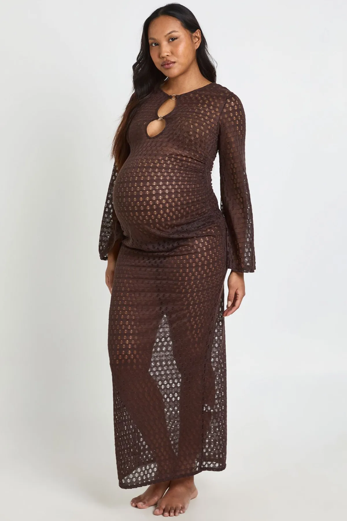 boohoo Robe De Plage De Maternité Avec Détail Anneau En O<Femme Looks Chocolat|Robes