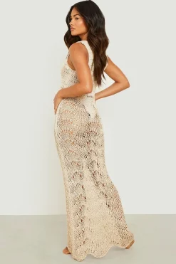 Robe de Plage en Crochet à Bords Frangés et Encolure Scoop