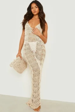 Robe de Plage en Crochet à Bords Frangés et Encolure Scoop