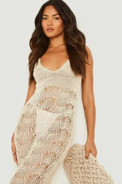 Robe de Plage en Crochet à Bords Frangés et Encolure Scoop