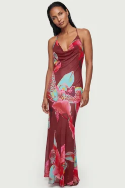 Robe de Plage Fluide en Viscose Georgette à Motif Floral Photographique