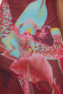 Robe de Plage Fluide en Viscose Georgette à Motif Floral Photographique