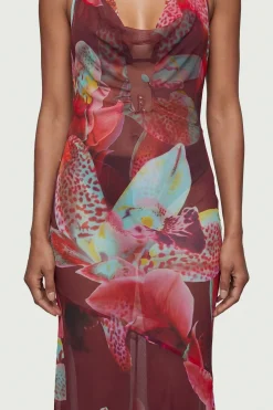 Robe de Plage Fluide en Viscose Georgette à Motif Floral Photographique