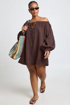 Robe De Plage Grande Taille Bardot À Manches Volumineuses