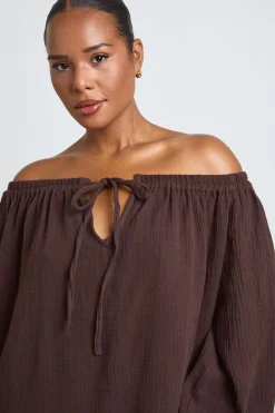 Robe De Plage Grande Taille Bardot À Manches Volumineuses