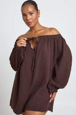 Robe De Plage Grande Taille Bardot À Manches Volumineuses