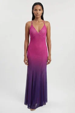 Robe De Plage Longue À Bretelles En Mesh Dégradé Coucher De Soleil