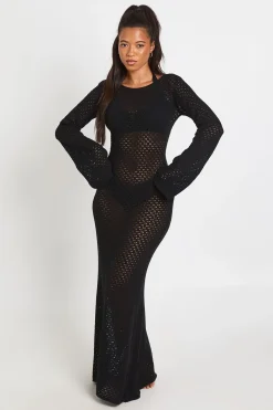 boohoo Robe De Plage Longue En Crochet À Manches Longues<Femme Pulls Et Gilets|Toutes Les Mailles