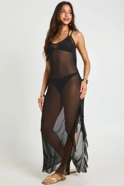 Robe De Plage Longue En Maille Transparente Avec Dos Échancré Et Fente