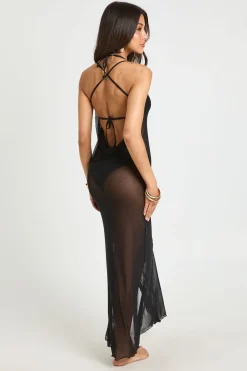 Robe De Plage Longue En Maille Transparente Avec Dos Échancré Et Fente