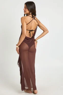boohoo Robe De Plage Longue En Maille Transparente Avec Dos Nu Et Fente<Femme Toutes Les Robes|Robes Longues