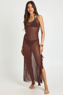 boohoo Robe De Plage Longue En Maille Transparente Avec Dos Nu Et Fente<Femme Toutes Les Robes|Robes Longues