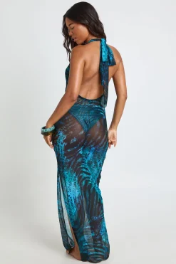 boohoo Robe De Plage Longue En Maille Transparente À Imprimé Abstrait Et Décolleté Plongeant<Femme Toutes Les Robes|Robes Longues